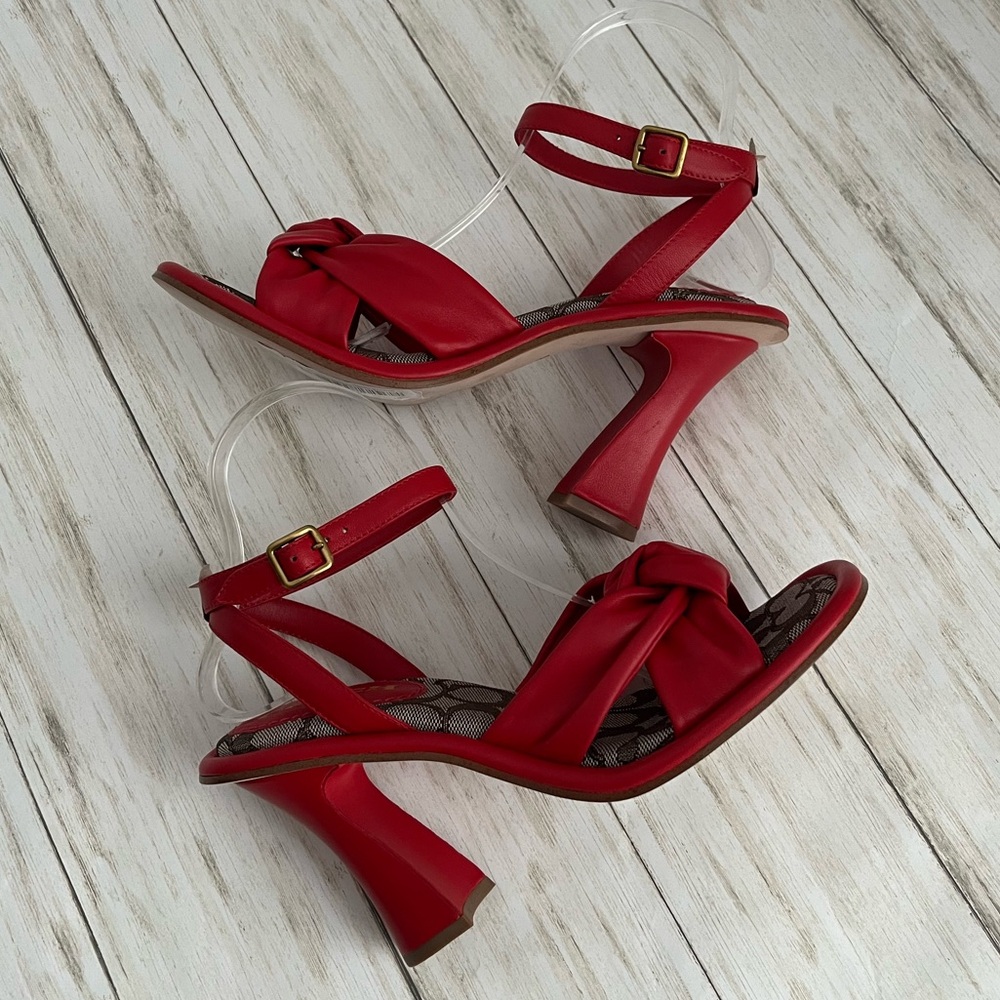 Coach Quincey Red Knot Ankle-Strap Block Heel Sandals - Picture 7 of 10